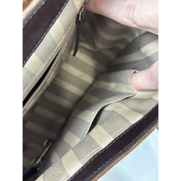 Brahmin Sonny Shoulder Crossbody Flap Bag Tan Croc Embossed Nubuck Leather - Picture 14 of 16